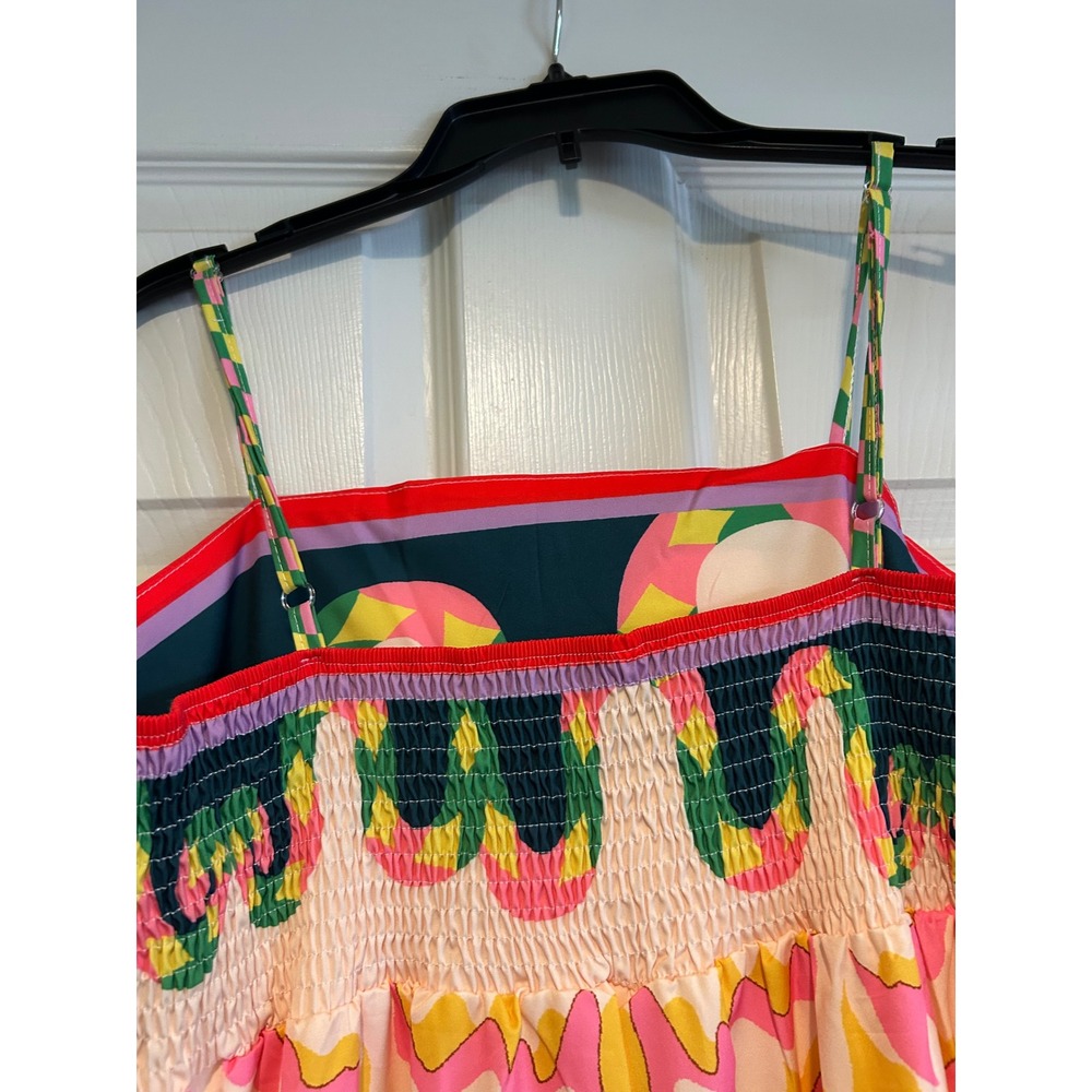 Vibrant Wimsiegoth Mythical Creature Print Maxi Dress Multi XL Smocked Back - Picture 7 of 8